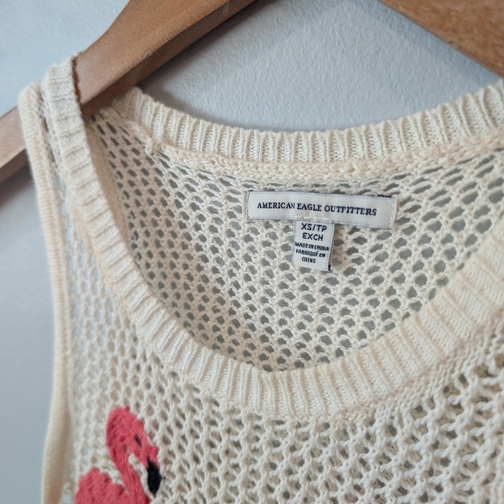 American Eagle Outfitters Cream Knit Tank with Flamingo - Picture 2 of 5